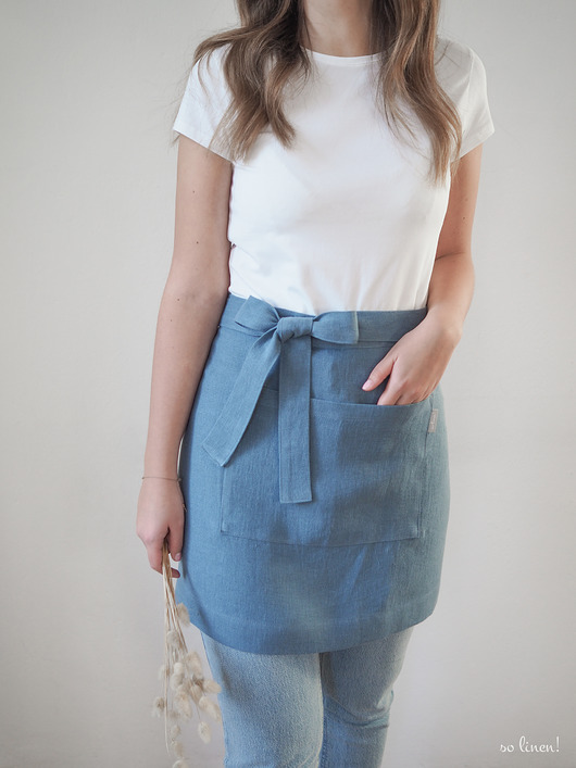 fartuchy kuchenne Lniany fartuszek zapaska DUSTY BLUE