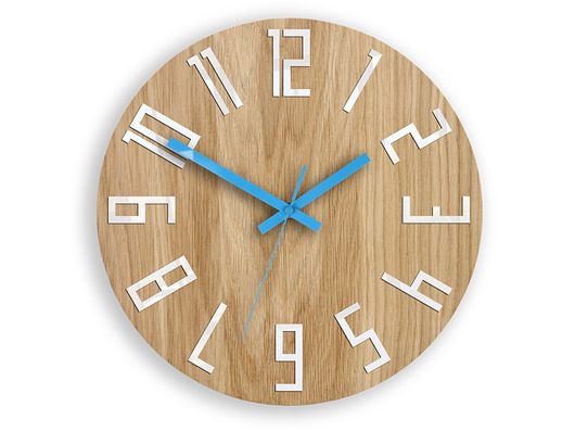 Zegar ścienny Dąb Slim White_Blue 33,5 cm ModernClock