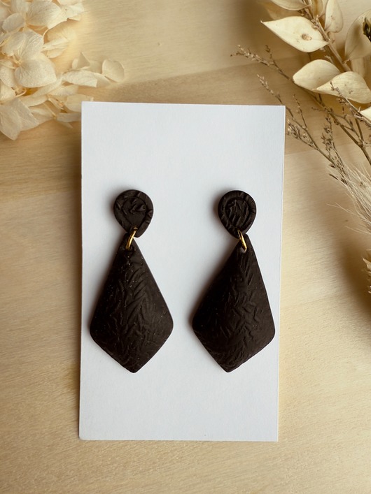 kolczyki z masy plastycznej Kolczyki 3D Roślinne Geo - Czarne