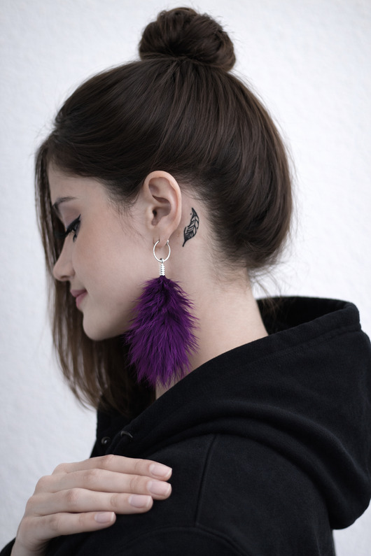kolczyki z piórami Kolczyki z piór ametyst