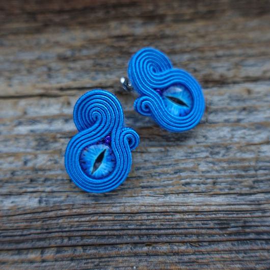 kolczyki soutache Niebieskie oczka - kolczyki soutache