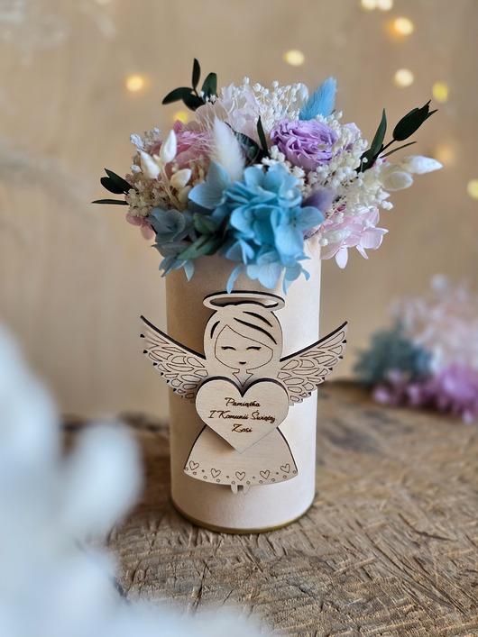 komunia - pozostałe Personalizowana pamiątka I Komunii Świętej dla dziewczynki - mini flower box