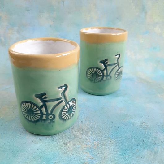 kubki Zestaw dwóch ceramicznych kubków dla rowerzysty/handmade