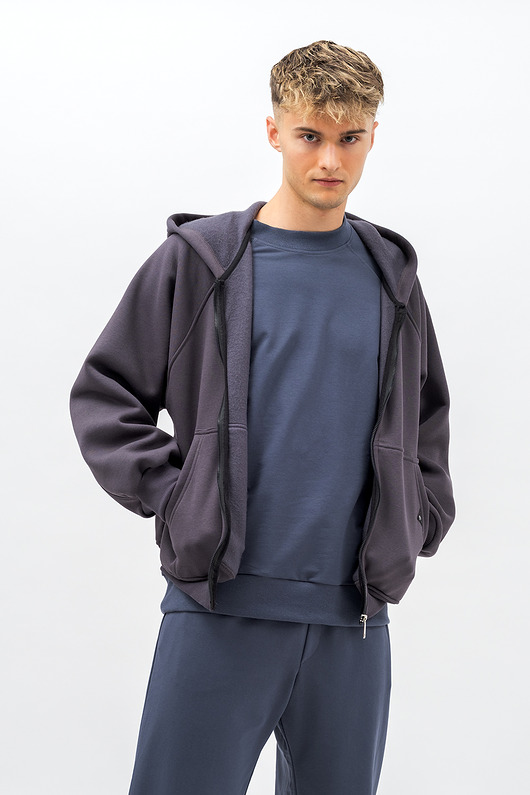 bluzy męskie Bluza z kapturem na zamek ,,BERET" grafit