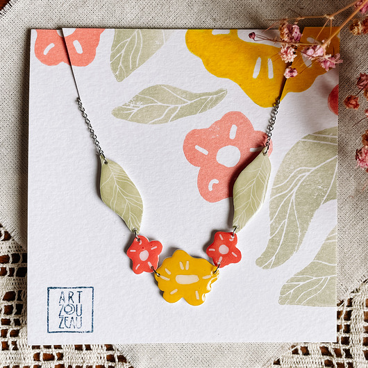 naszyjniki - inne Kolorowy naszyjnik boho - kwiatowa biżuteria handmade