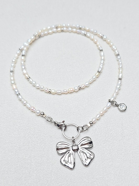 naszyjniki - inne Naszyjnik Perełki z Kokardką