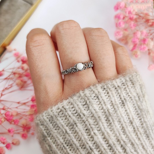 pierścionki srebrne Pierścionek Jadeit regulowany stal chirurgiczna handmade