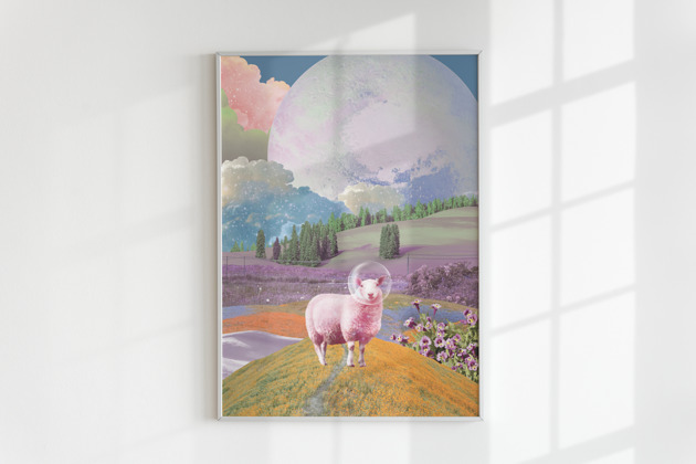 plakaty Plakat SPACE SHEEP (KOLAŻ)