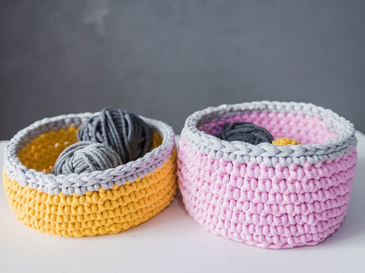 KOSZYKI ZE SZNURKA - ZESTAW 2 SZT  Rabarbar Handmade