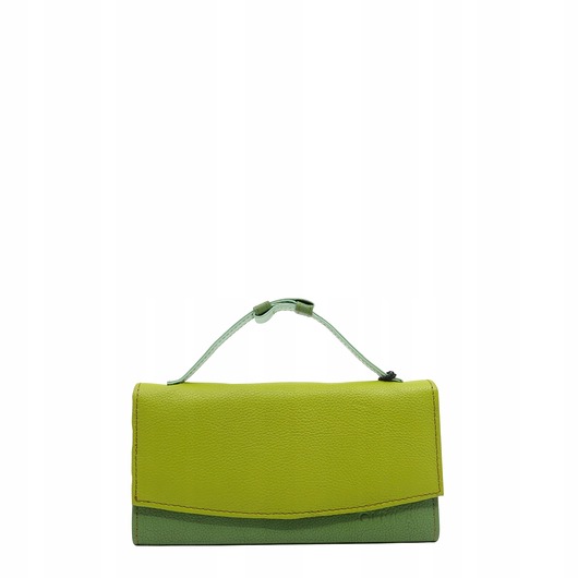 portfele damskie Portfel damski skórzany ze skrawków rączka dużo przegródek eko OLIVKA