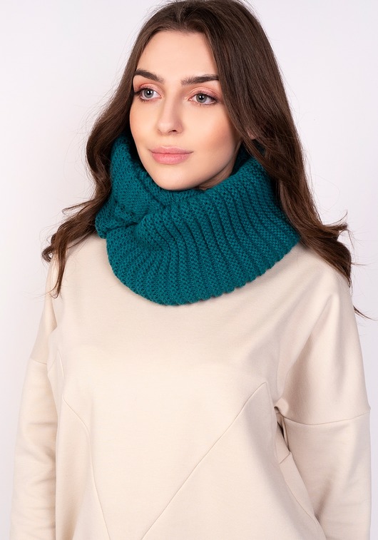 szale damskie Ciepły, prążkowany komin - morski