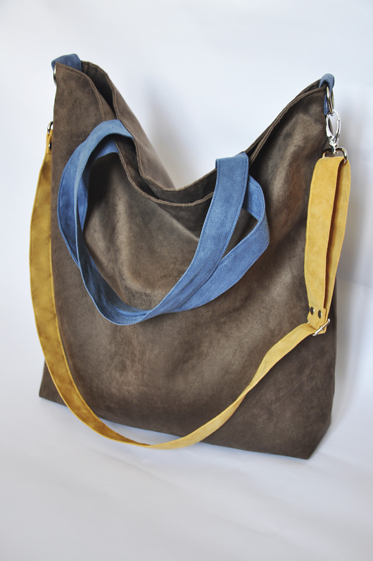 torby na ramię TORBA HOBO XXL - brąz, niebieski, żółty