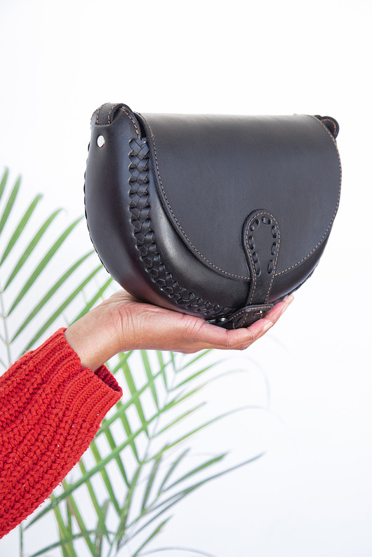 torby na ramię Torebka skórzana ręcznie robiona góralska Itzel czarna skóra naturalna