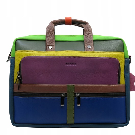 torby na ramię Aktówka torba na laptopa skórzana rączki regulowany pasek kieszenie OLIVKA