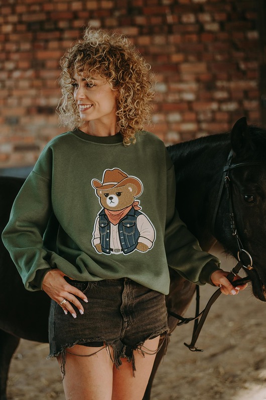 bluza bez kaptura damska Bluza  oversize Kowboj Teddy dla dorosłych