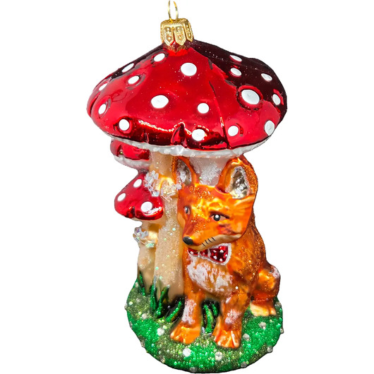 bombki Ręcznie malowana szklana bombka lisek pod muchomorem