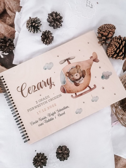 niemowlak - inne MIŚ W ŚMIGŁOWCU  album dla chlopca, na chrzest, narodziny, baby shower