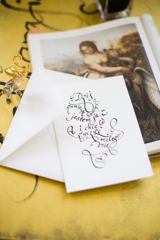 kartki scrapbooking Kartka artystyczna kaligrafowana ręcznie atramentem Miłego Dnia