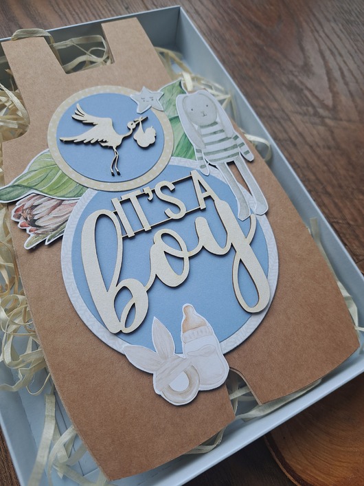 kartki scrapbooking Kartka na baby shower chłopca (w pudełku)