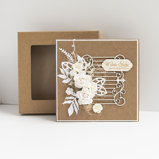 kartki scrapbooking Kartka ślubna w pudełku eko biała