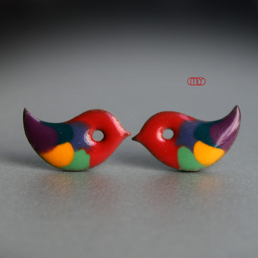 kolczyki ceramiczne Ptaszki /stal chirurgiczna/