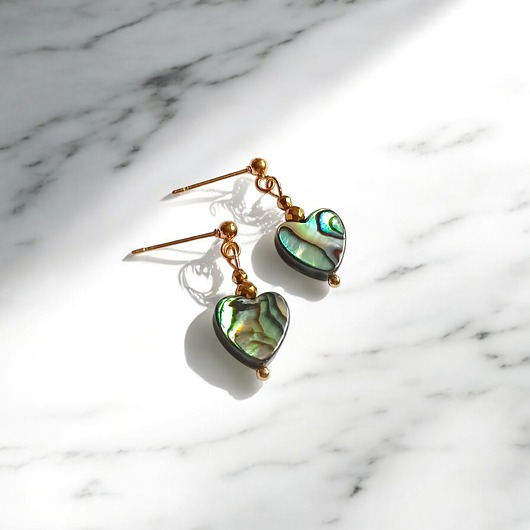 kolczyki z kamieniami Kolczyki SERDUSZKA muszla paua : sztyfty kuleczki GOLD