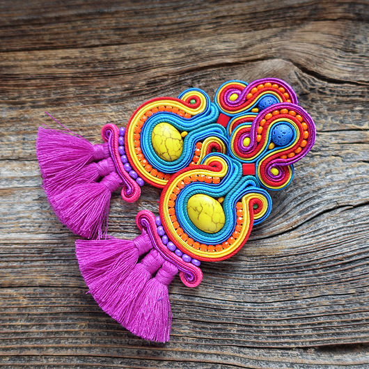 kolczyki soutache Duże i kolorowe kolczyki sutasz z chwostami