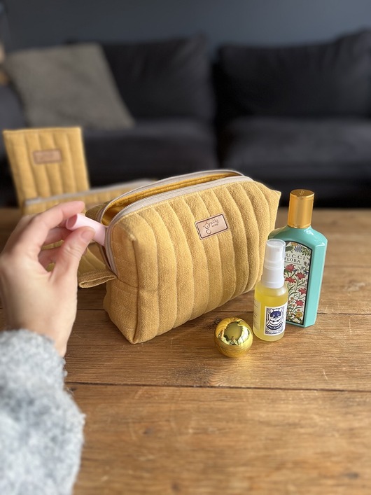 kosmetyczki Lniana kosmetyczka box - musztarda