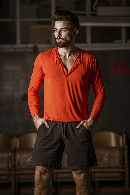 t-shirty męskie T-shirt z guzikami ORANGE długi rękaw