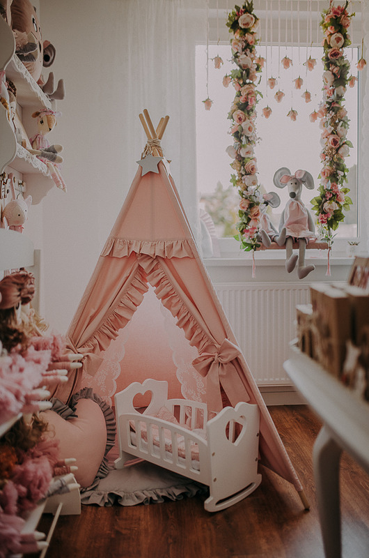 Namiot Tipi + mata brudny róż 115 x 115 cm GroKo Design