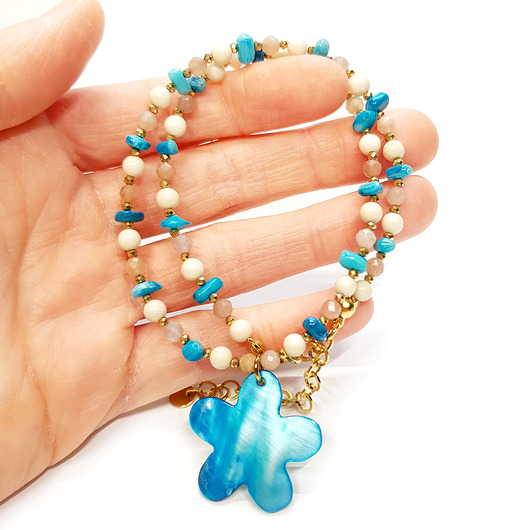 chokery Choker masa perłowa, koral, kamień słoneczny, kamień rzeczny kwiatek