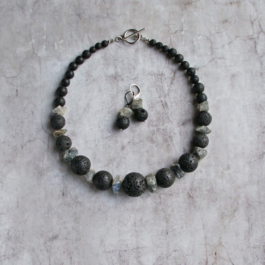 kolie S A L E : unikatowa kolia z kolczykami LABRADORYT