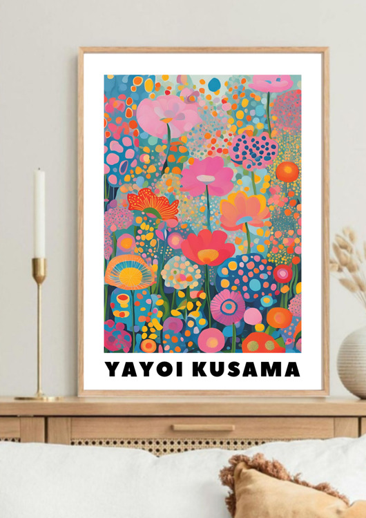 plakaty PLAKAT dekoracyjny , maki Yayoi Kusama, wystawowy, kwiaty