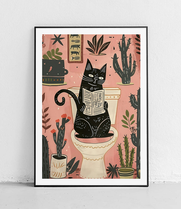 plakaty Plakat Kot z Książką na Tronie