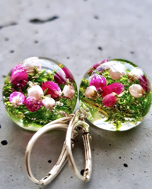 Kolczyki srebrne z mchem i wrzosem Grol Jewellery