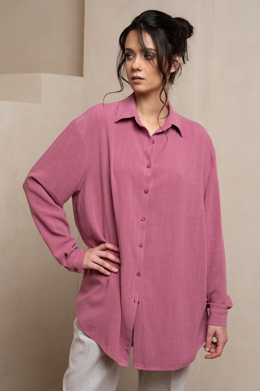 koszule damskie  Lniano-wiskozowa lejąca koszula, ALISA, magenta