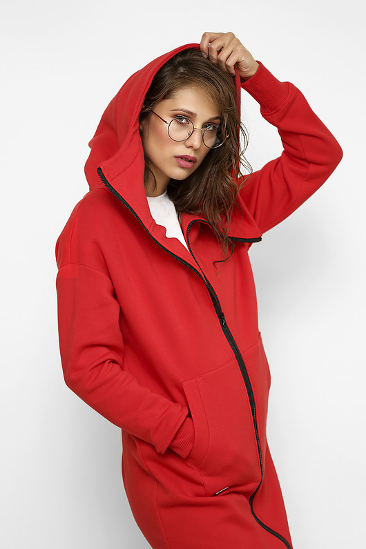 bluza z kapturem damska Bluza z kapturem Delfina w czerwonym kolorze