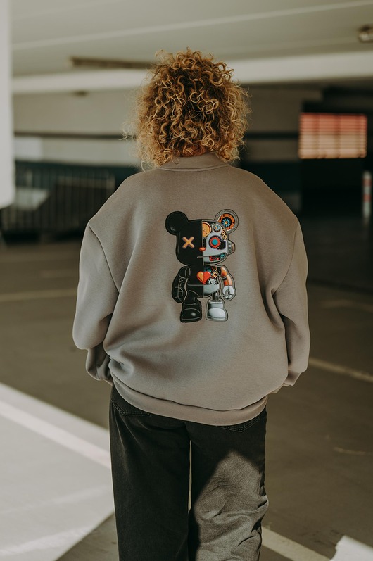bluza bez kaptura damska Bluza oversize rozpinana Robot Teddy dla mamy i taty