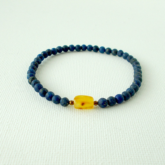 bransoletki z kamieni naturalnych Bursztyn i lapis lazuli Bransoletka