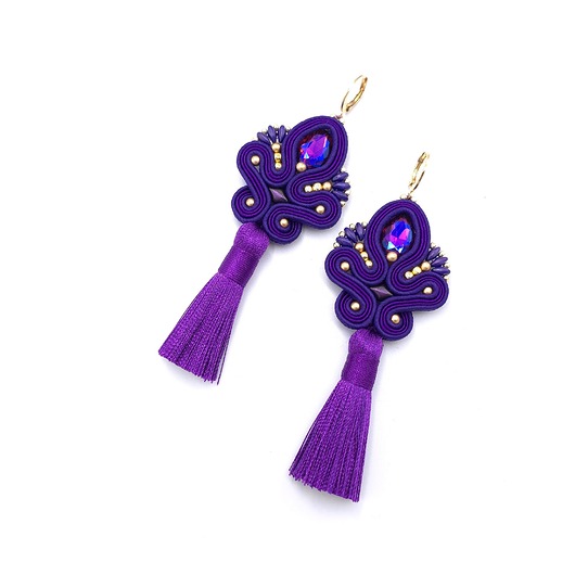 kolczyki soutache Kolczyki sutasz z chwostami fioletowe długie eleganckie wieczorowe Cosima