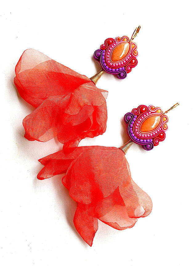 kolczyki soutache Sutaszowe kolczyki VAUCLUSE z kwiatami