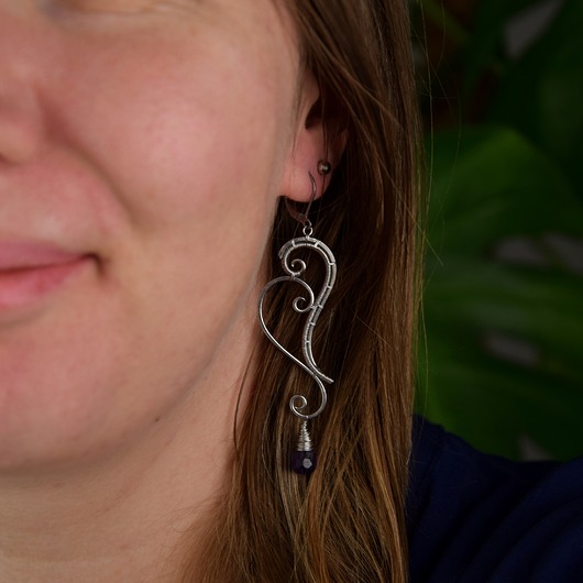 kolczyki wire wrapping Długie kolczyki z ametystami wire wrapping ametyst