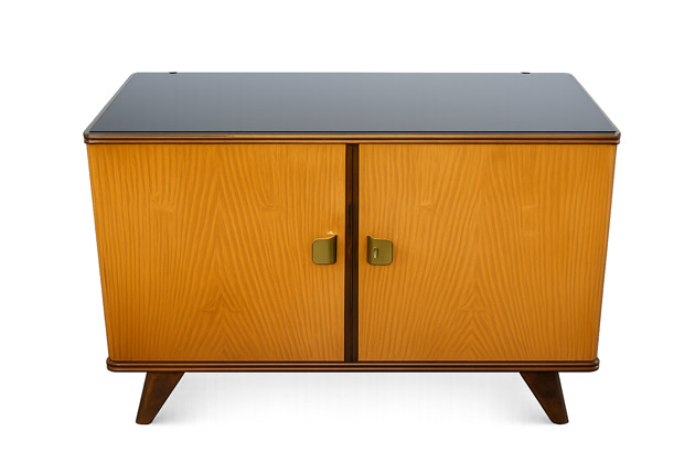 komody Komoda vintage Mid-Century Modern lata 60.  Drewno i szklany blat  Modernizm