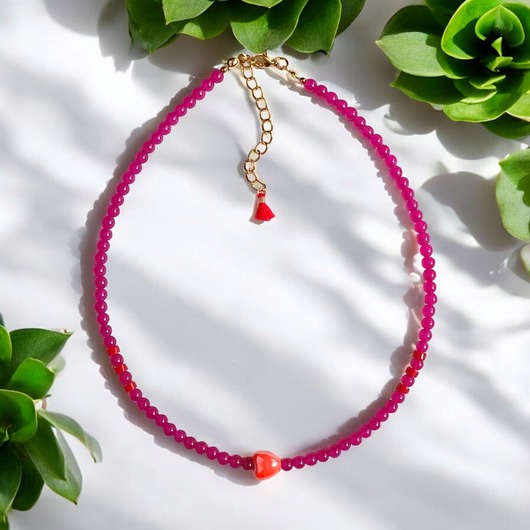 chokery Choker : energy : summer collection : jadeit i ceramiczne serduszko