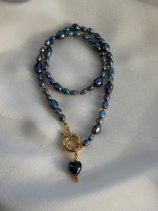 naszyjniki - inne Naszyjnik unikat Granatowe Perły