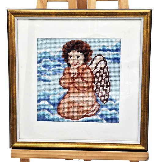 obrazy Obraz Haftowany Aniołek Modlący Się 24x24 cm w Złotej Ramie