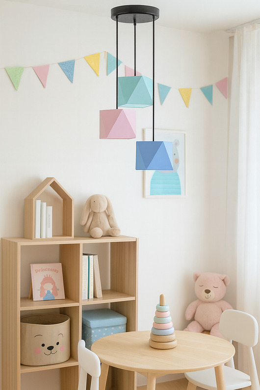 lampy do pokoju dziecka Kaskadowa 3 punktowa lampa wisząca MAJORKA KIDS z geometrycznymi kloszami