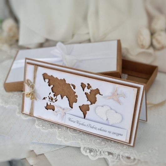 zaproszenia i kartki na ślub Personalizowana kartka ślubna dla pary podróżników, kartka na ślub eko