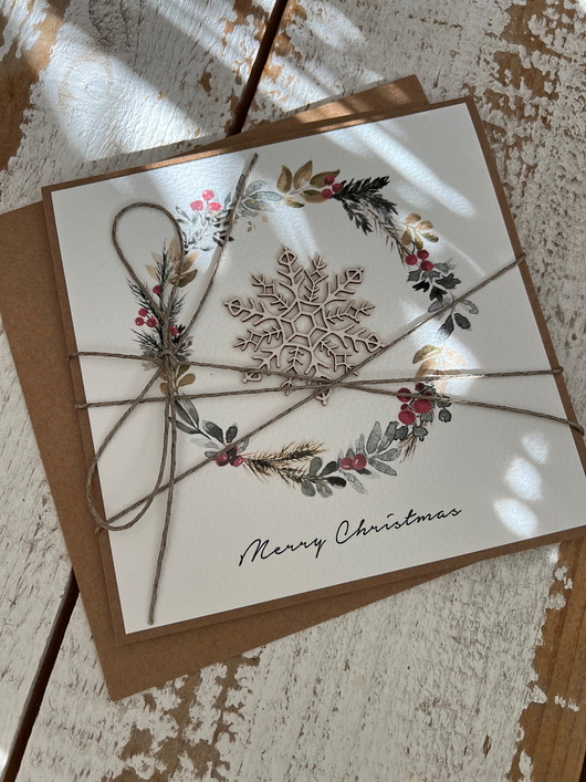 kartki świąteczne Stylowa ręcznie robiona kartka świąteczna Merry Christmas card