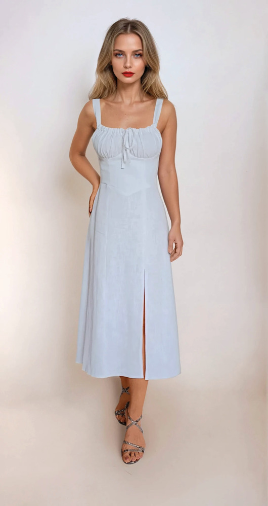 sukienki midi damskie Sukienka Livia - 100% naturalny len, biała